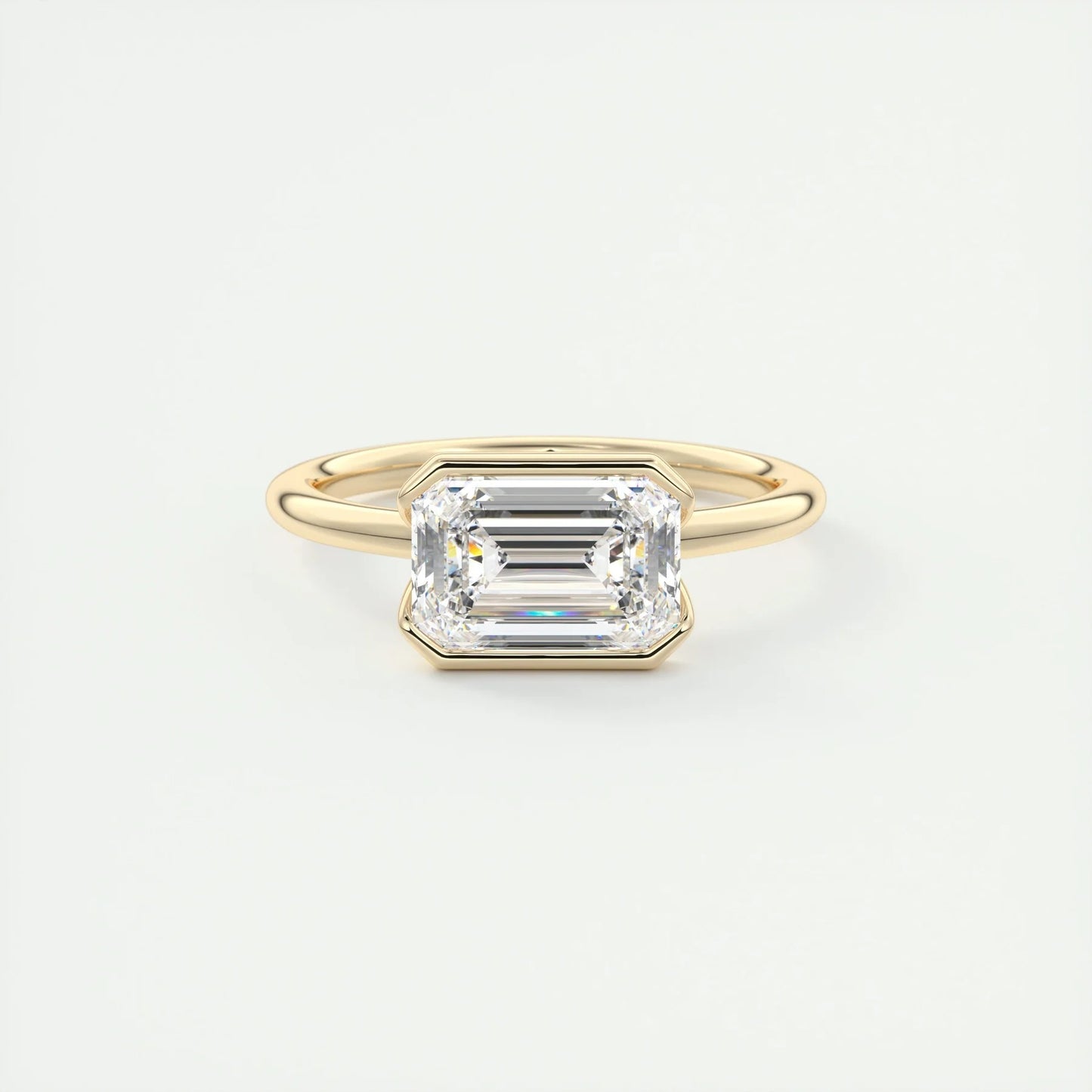 Emerald Cut Moissanite Ring – 2.2 CT Half Bezel Solitaire Engagement Ring – 14K Gold Ring