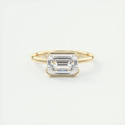 Emerald Cut Moissanite Ring – 2.2 CT Half Bezel Solitaire Engagement Ring – 14K Gold Ring