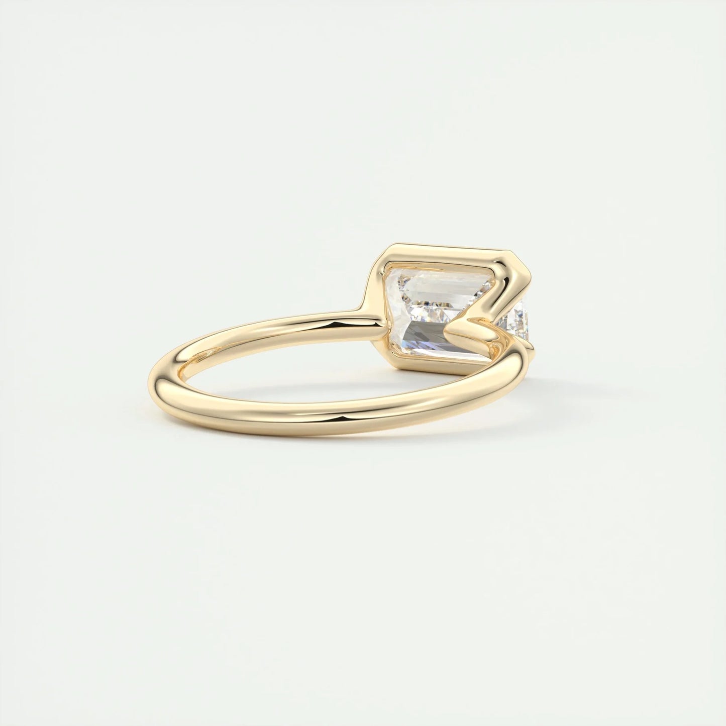 Emerald Cut Moissanite Ring – 2.2 CT Half Bezel Solitaire Engagement Ring – 14K Gold Ring