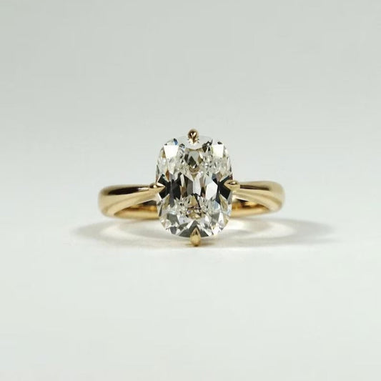 2.5 CT Cushion Cut Moissanite Engagement Ring – 14K Yellow Gold Solitaire Ring | Minimalist Gold Engagement Ring for Her