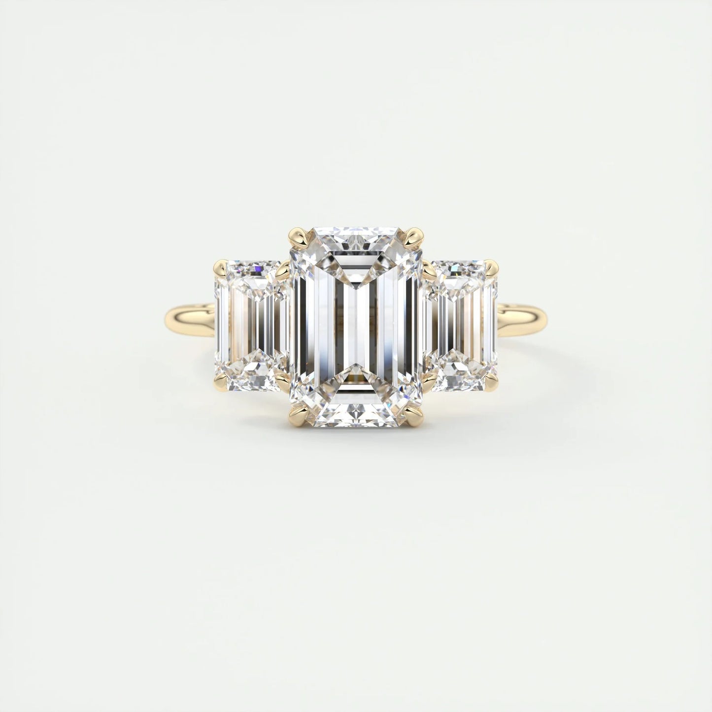 Emerald Cut Moissanite Three Stone Ring – 14K Solid Gold Step-Cut Engagement Ring for Her