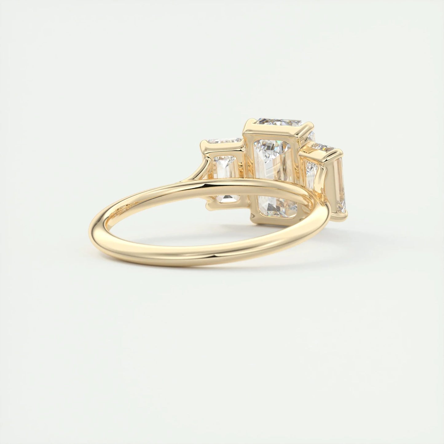 Emerald Cut Moissanite Three Stone Ring – 14K Solid Gold Step-Cut Engagement Ring for Her