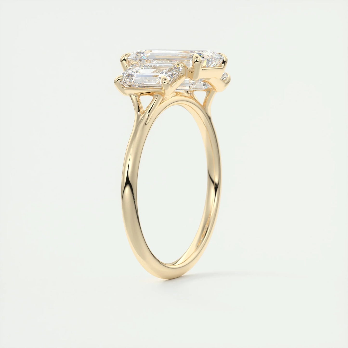 Emerald Cut Moissanite Three Stone Ring – 14K Solid Gold Step-Cut Engagement Ring for Her
