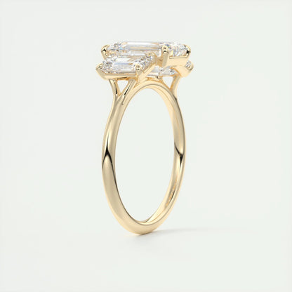 Emerald Cut Moissanite Three Stone Ring – 14K Solid Gold Step-Cut Engagement Ring for Her