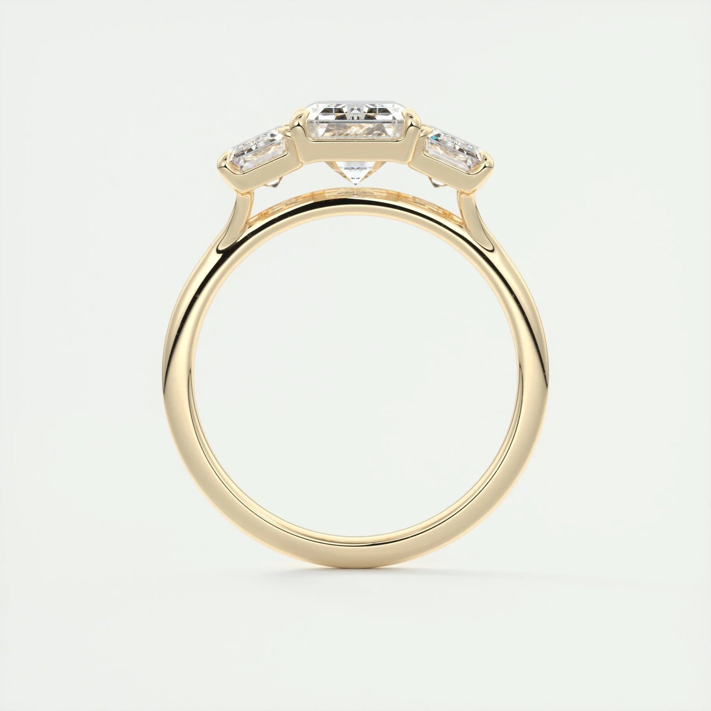 Emerald Cut Moissanite Three Stone Ring – 14K Solid Gold Step-Cut Engagement Ring for Her