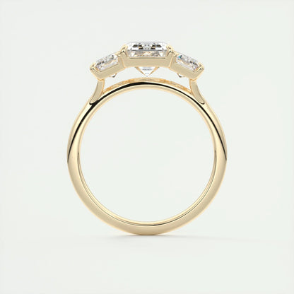 Emerald Cut Moissanite Three Stone Ring – 14K Solid Gold Step-Cut Engagement Ring for Her