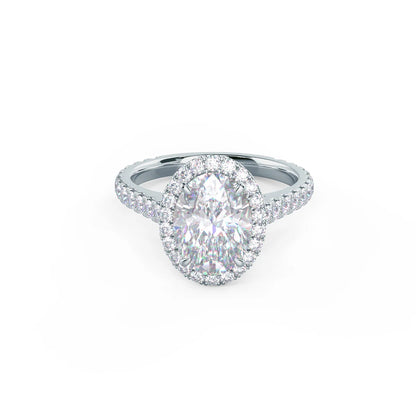 Oval Halo Moissanite Engagement Ring - 14K Gold Wedding Ring - Oval Lab Grown Diamond Ring