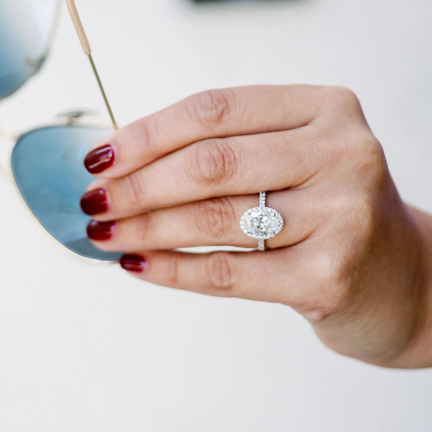 Oval Halo Moissanite Engagement Ring - 14K Gold Wedding Ring - Oval Lab Grown Diamond Ring