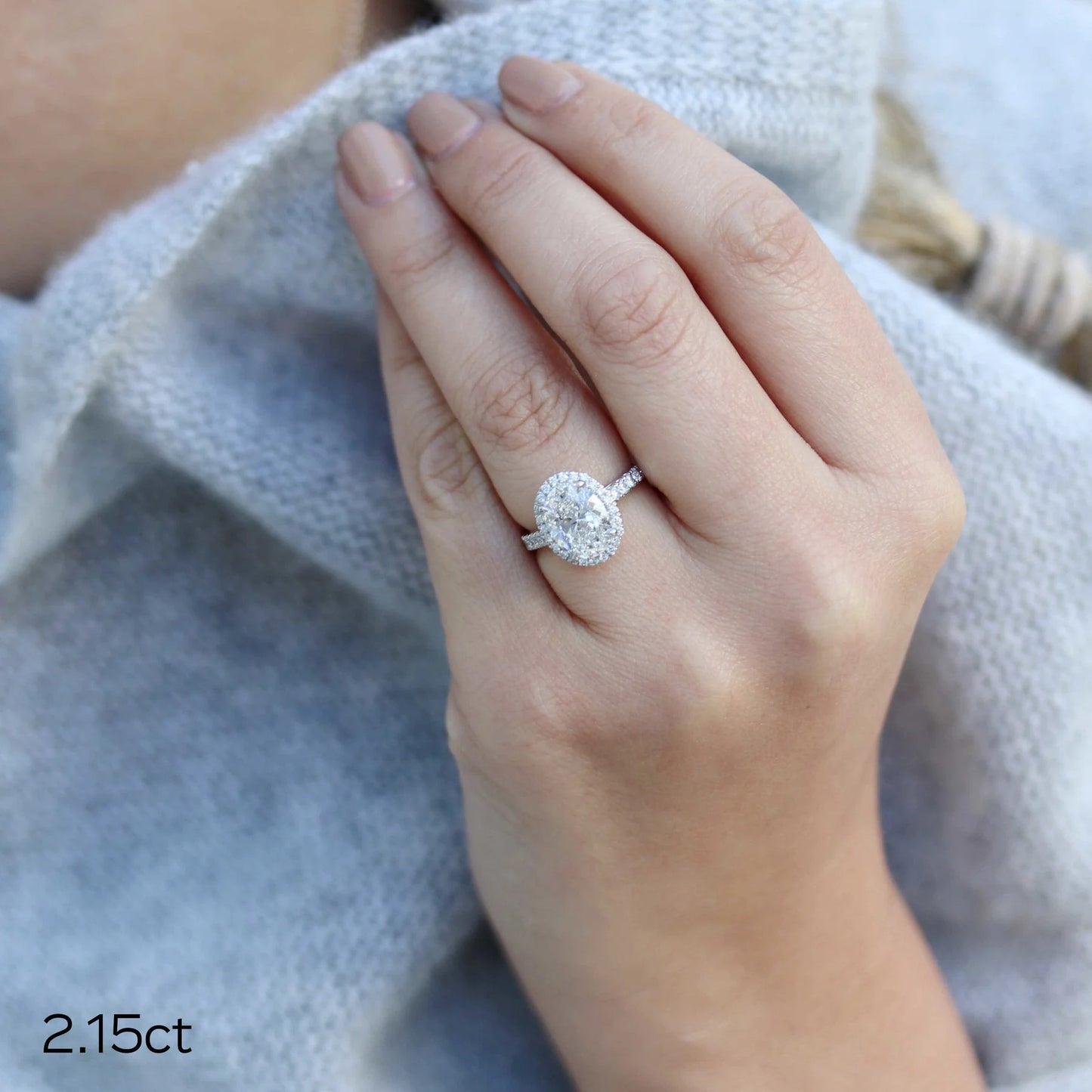 Oval Halo Moissanite Engagement Ring - 14K Gold Wedding Ring - Oval Lab Grown Diamond Ring