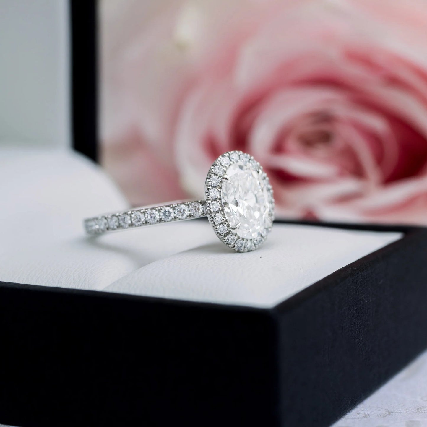 Oval Halo Moissanite Engagement Ring - 14K Gold Wedding Ring - Oval Lab Grown Diamond Ring