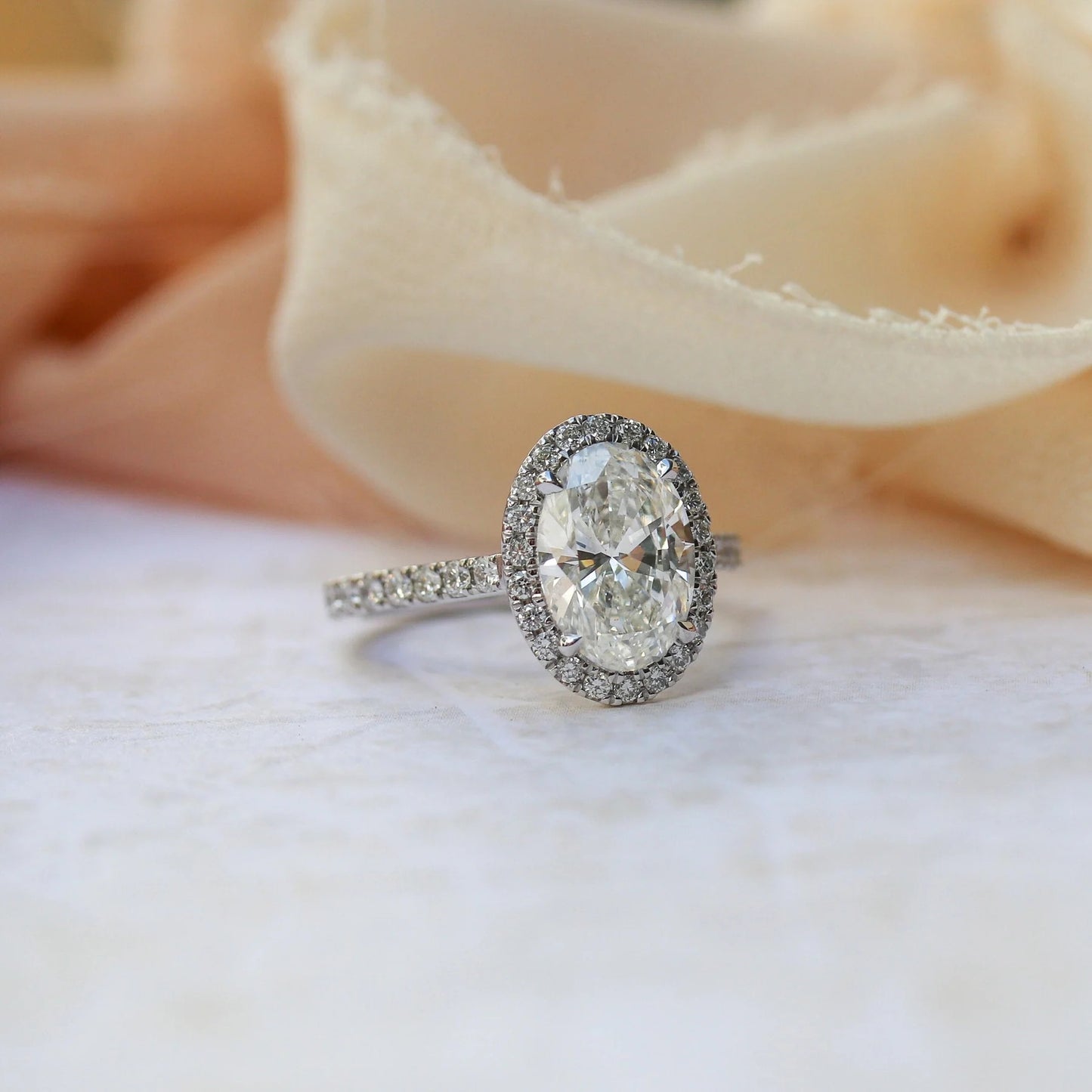 Oval Halo Moissanite Engagement Ring - 14K Gold Wedding Ring - Oval Lab Grown Diamond Ring