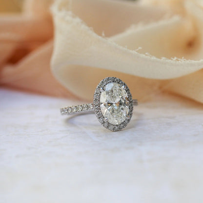 Oval Halo Moissanite Engagement Ring - 14K Gold Wedding Ring - Oval Lab Grown Diamond Ring