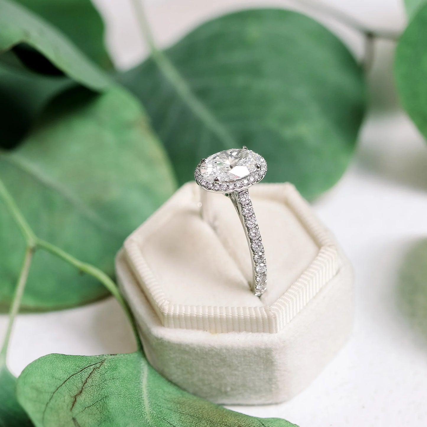 Oval Halo Moissanite Engagement Ring - 14K Gold Wedding Ring - Oval Lab Grown Diamond Ring