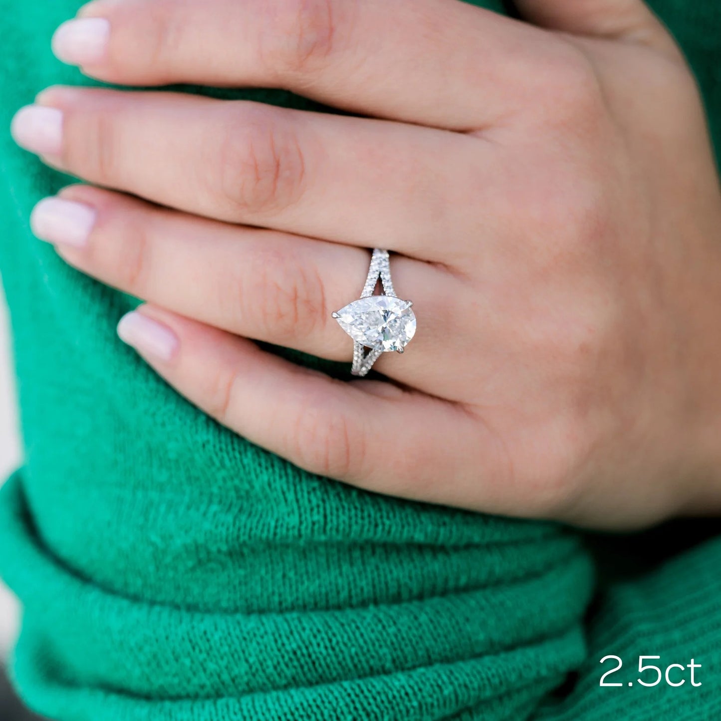 2.5 CT Pear Cut Moissanite Engagement Ring – Split Shank 14K Solid Gold Teardrop Ring for Her