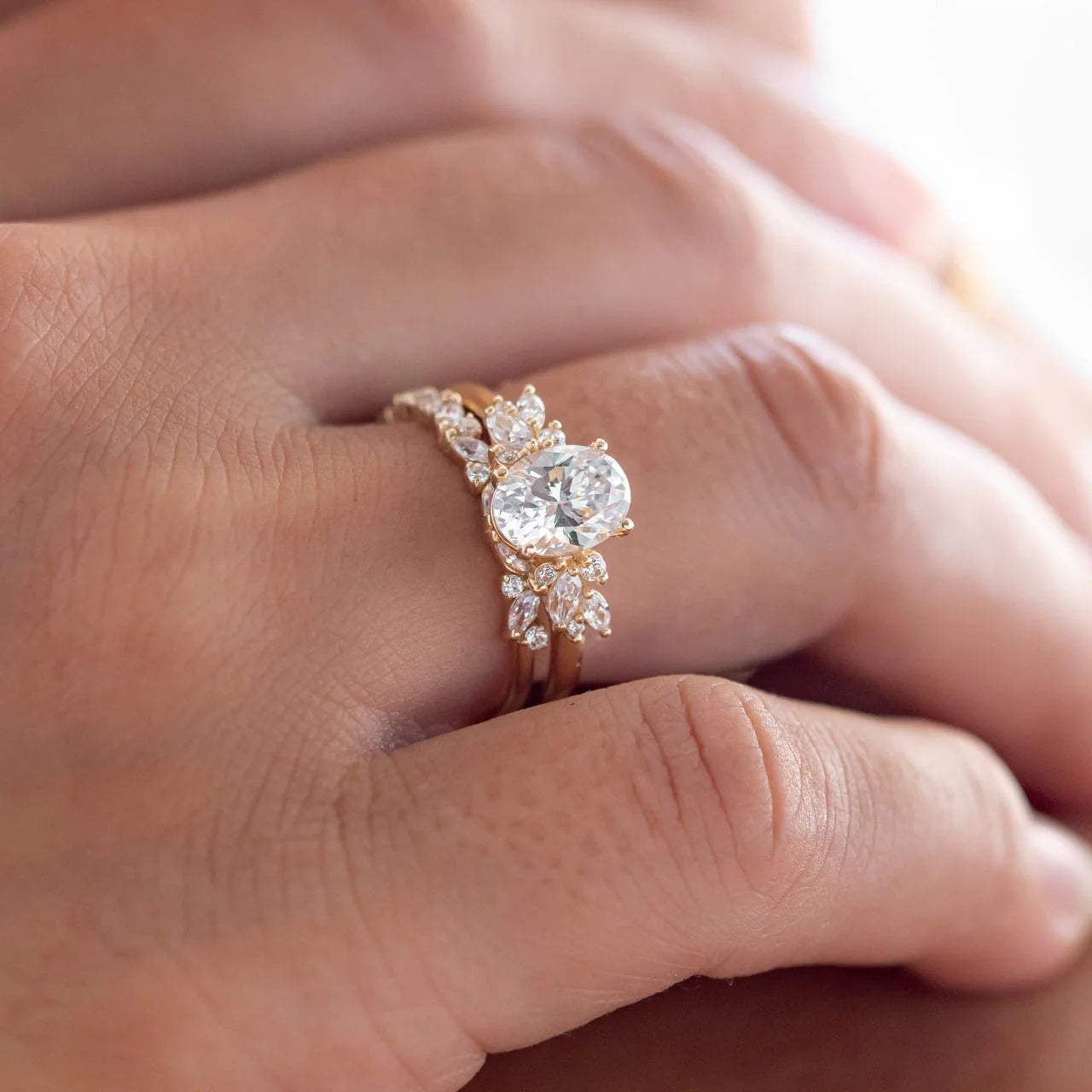 1 CT Oval Moissanite Cluster Engagement Ring – Floral Inspired 14K Solid Gold Ring for Her