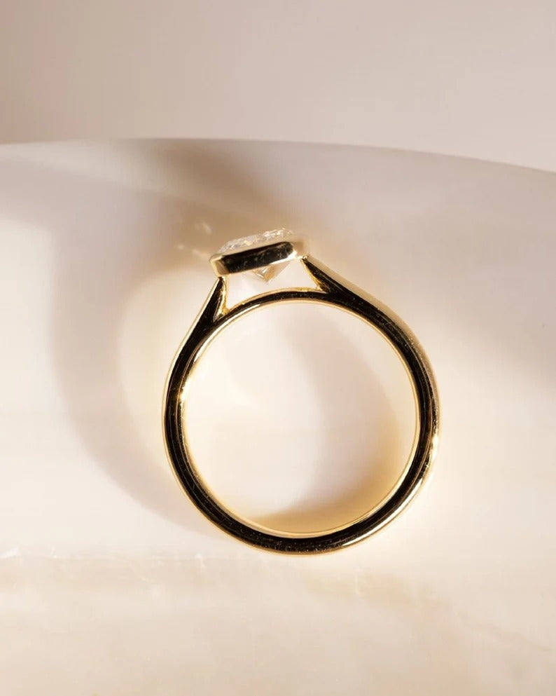 Radiant Cut Moissanite Bezel Set Ring – 14K Yellow Gold Minimalist Engagement Ring