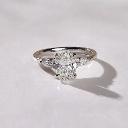 2.5 CT Oval Cut Moissanite or Lab Grown Diamond Cluster Engagement Ring – Solid Gold Custom Ring