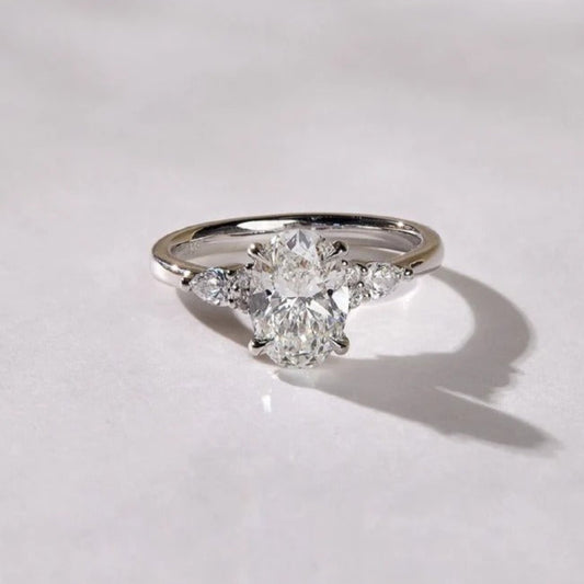 2.5 CT Oval Cut Moissanite or Lab Grown Diamond Cluster Engagement Ring – Solid Gold Custom Ring