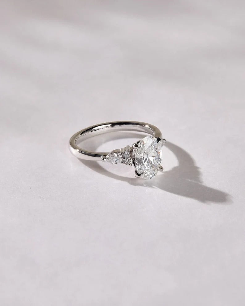 2.5 CT Oval Cut Moissanite or Lab Grown Diamond Cluster Engagement Ring – Solid Gold Custom Ring