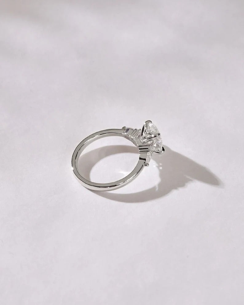 2.5 CT Oval Cut Moissanite or Lab Grown Diamond Cluster Engagement Ring – Solid Gold Custom Ring