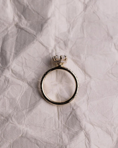 2.0 CT Pear Cut Moissanite or Lab Grown Diamond Pavé Engagement Ring, Custom Solid Gold Solitaire ring
