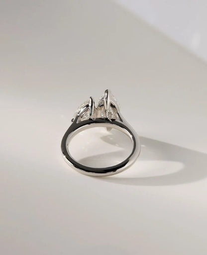 Toi et Moi Ring, Marquise and Pear Cut Moissanite or Lab Grown Diamond Ring in Solid Gold Ring