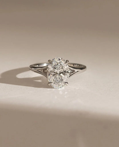 2.50 CT Oval Cut Moissanite Engagement Ring, Hidden Halo Split Shank Solitaire, 14K Gold Wedding Ring