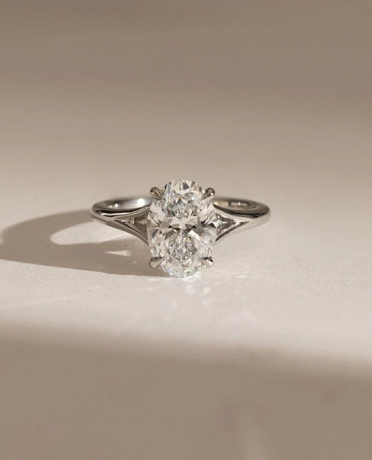 2.50 CT Oval Cut Moissanite Engagement Ring, Hidden Halo Split Shank Solitaire, 14K Gold Wedding Ring