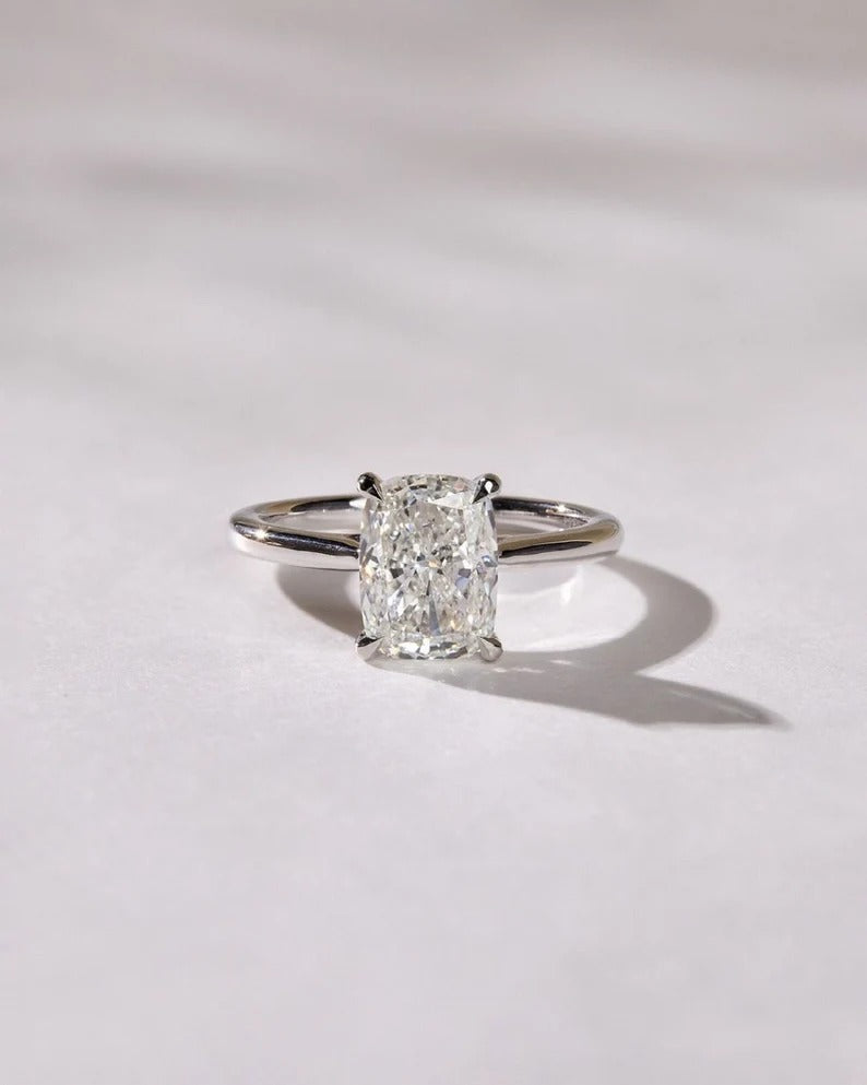1.6 CT Cushion Cut Moissanite Engagement Ring, Elongated Cushion Solitaire, 14K Gold Handmade Bridal Ring