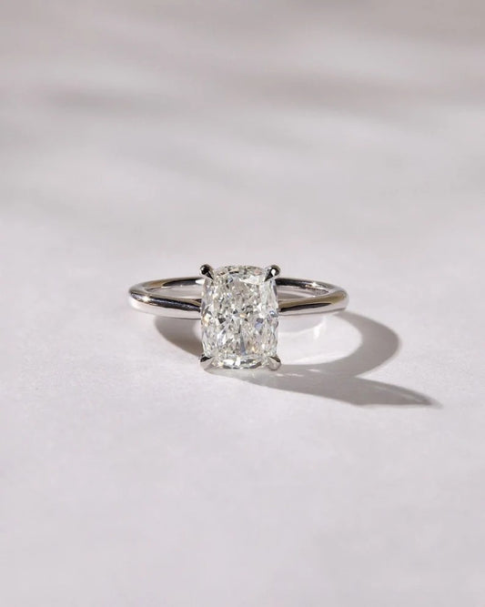 1.6 CT Cushion Cut Moissanite Engagement Ring, Elongated Cushion Solitaire, 14K Gold Handmade Bridal Ring