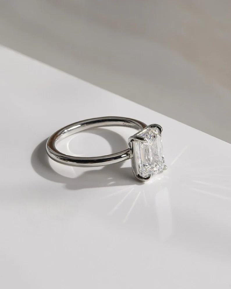 2 CT Emerald Cut Moissanite Solitaire Engagement Ring | 14K Solid Gold Minimalist Proposal Ring for Women