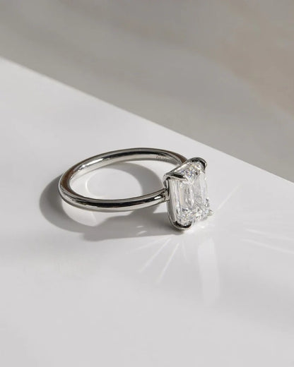 2.5 CT Emerald Cut Moissanite or Lab Diamond Solitaire Ring, 14K Gold Minimalist Engagement Ring