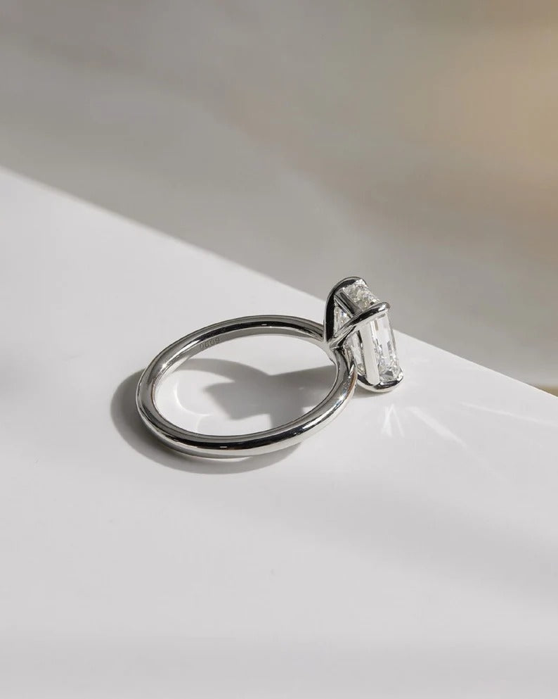 2 CT Emerald Cut Moissanite Solitaire Engagement Ring | 14K Solid Gold Minimalist Proposal Ring for Women