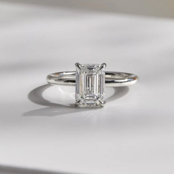 2 CT Emerald Cut Moissanite Solitaire Engagement Ring | 14K Solid Gold Minimalist Proposal Ring for Women