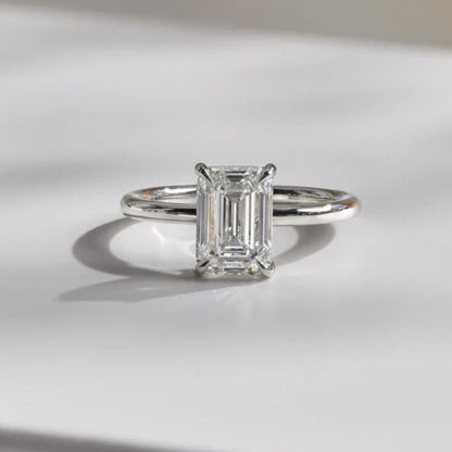 2 CT Emerald Cut Moissanite Solitaire Engagement Ring | 14K Solid Gold Minimalist Proposal Ring for Women