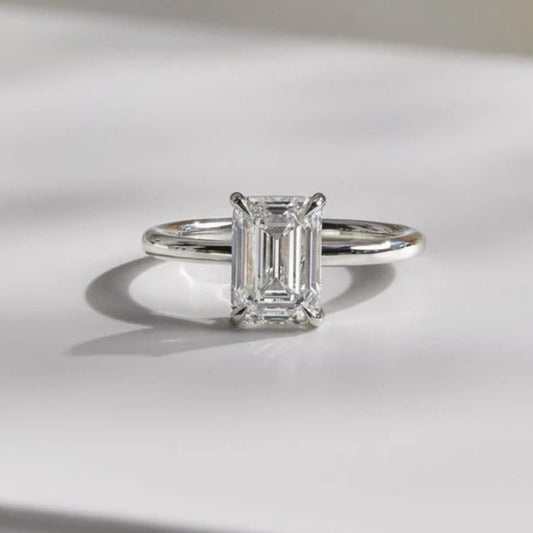 2 CT Emerald Cut Moissanite Solitaire Engagement Ring | 14K Solid Gold Minimalist Proposal Ring for Women