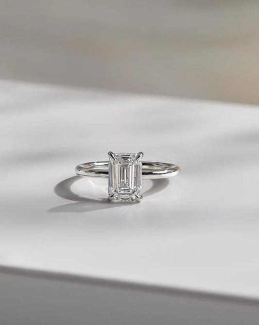 2.5 CT Emerald Cut Moissanite or Lab Diamond Solitaire Ring, 14K Gold Minimalist Engagement Ring