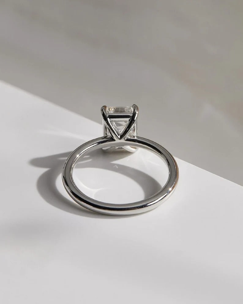 2 CT Emerald Cut Moissanite Solitaire Engagement Ring | 14K Solid Gold Minimalist Proposal Ring for Women