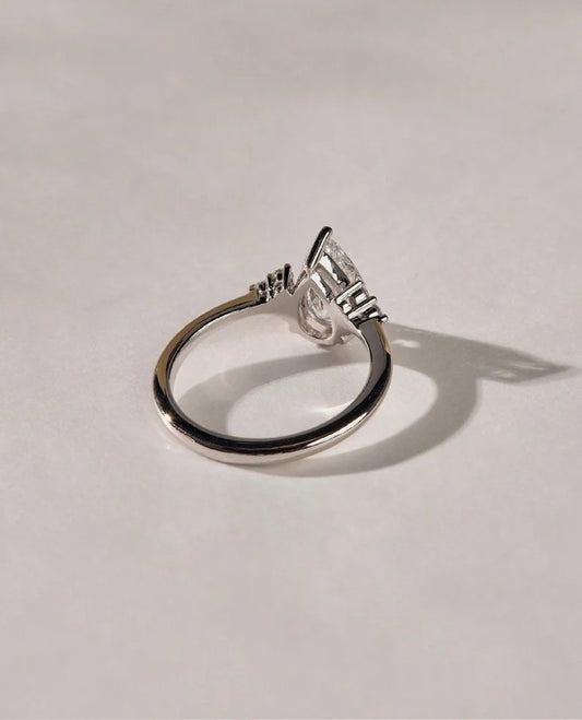 2 CT Pear Cut Moissanite Cluster Engagement Ring – Dainty 14K Gold Ring with Side Diamonds Ring
