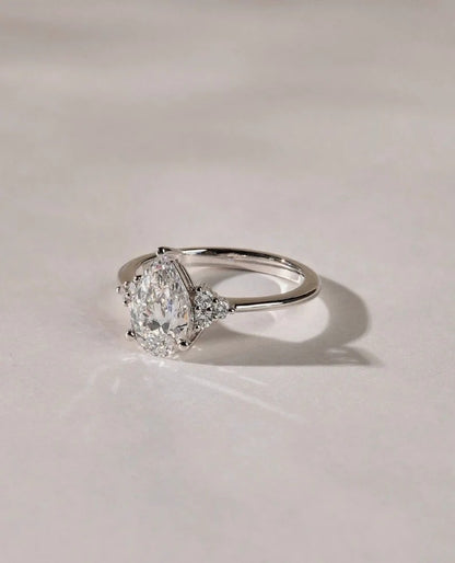 2 CT Pear Cut Moissanite Cluster Engagement Ring – Dainty 14K Gold Ring with Side Diamonds Ring
