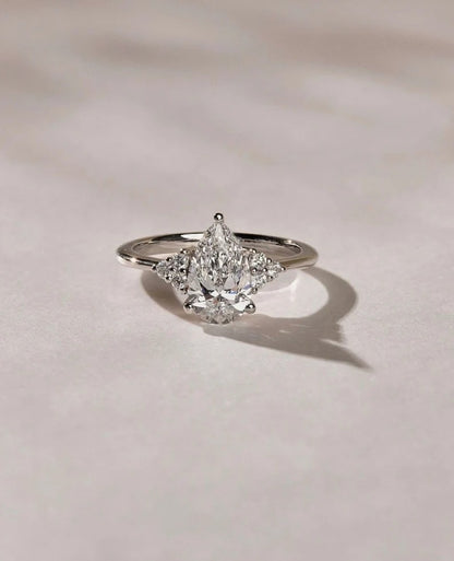 1.5 CT Pear Cut Moissanite or Lab Diamond Cluster Engagement Ring, 14K Gold Dainty Bridal Ring