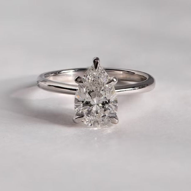 2 CT Pear Cut Moissanite Solitaire Engagement Ring – Classic 14K Gold Ring