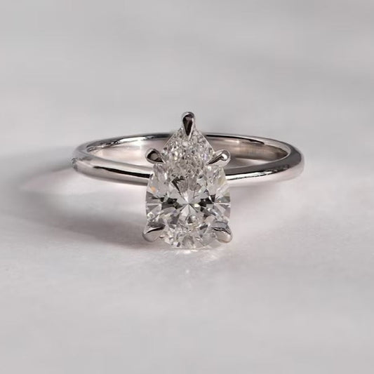 2 CT Pear Cut Moissanite Solitaire Engagement Ring – Classic 14K Gold Ring