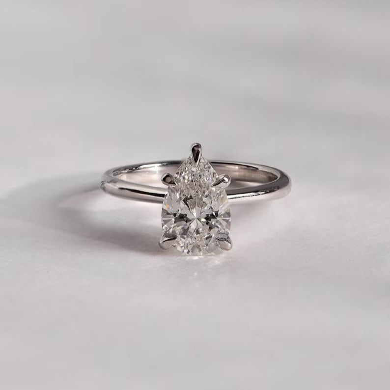 3 CT Pear Cut Moissanite or Lab Diamond Solitaire Engagement Ring, Minimalist 14K Gold Teardrop Bridal Ring