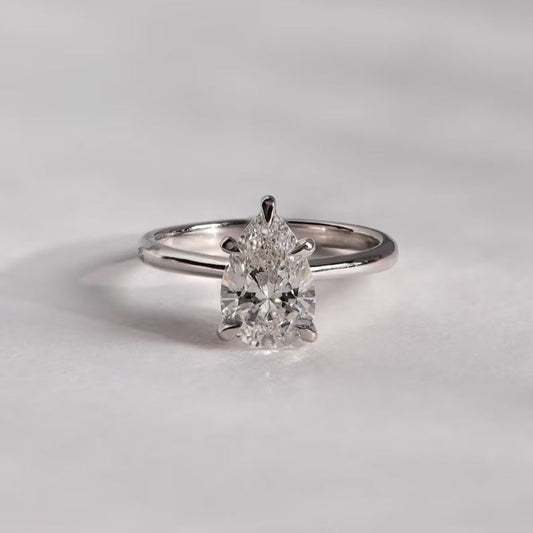 3 CT Pear Cut Moissanite or Lab Diamond Solitaire Engagement Ring, Minimalist 14K Gold Teardrop Bridal Ring