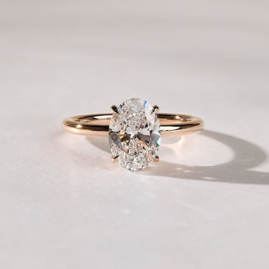 2 CT Oval Cut Moissanite Solitaire Engagement Ring, Oval 14K Solid Gold Wedding Ring