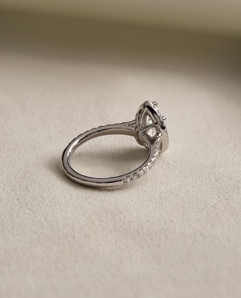 3 CT Pear Halo Moissanite Engagement Ring – 14K Solid Gold Lab Grown Diamond Promise Ring