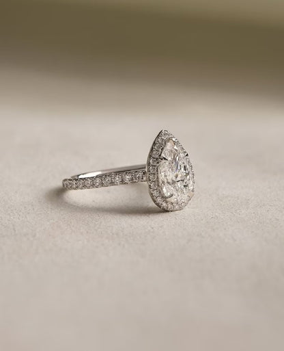3 CT Pear Halo Moissanite Engagement Ring – 14K Solid Gold Lab Grown Diamond Promise Ring