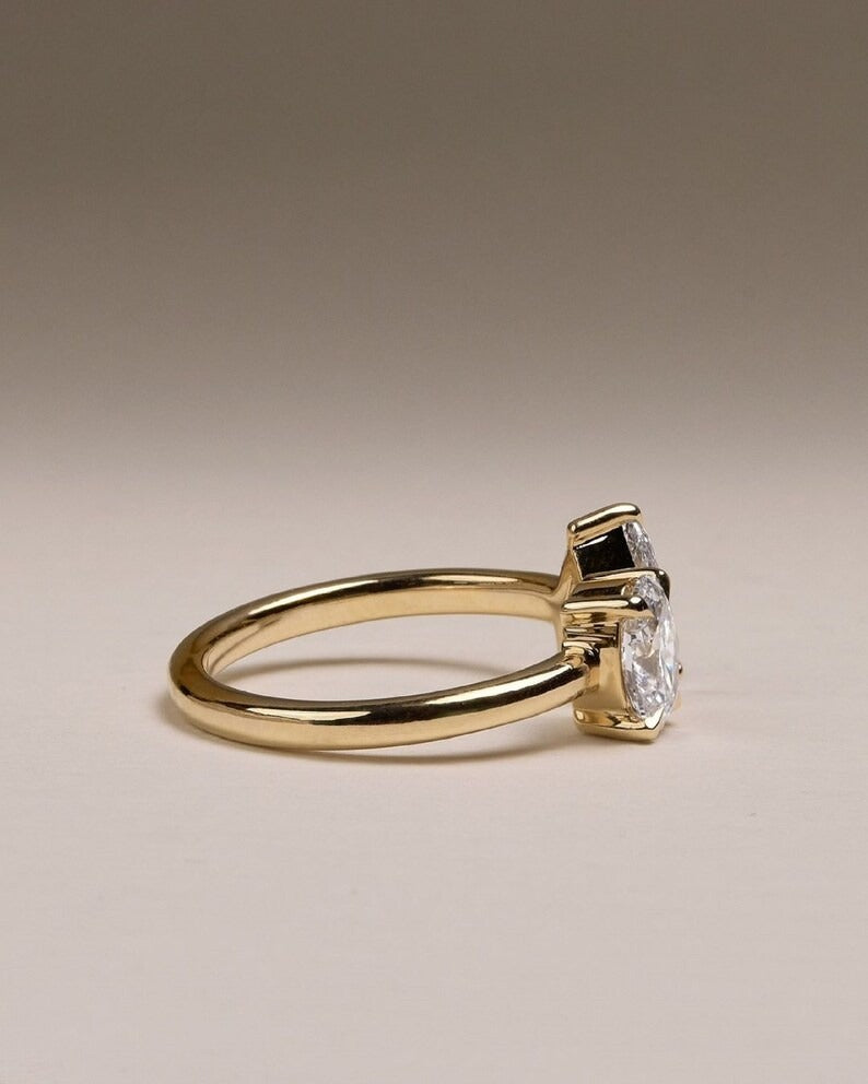 Toi et Moi Moissanite Engagement Ring – Oval and Pear Lab Grown Diamond Ring in 14K Solid Gold