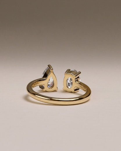 Toi et Moi Moissanite Engagement Ring – Oval and Pear Lab Grown Diamond Ring in 14K Solid Gold